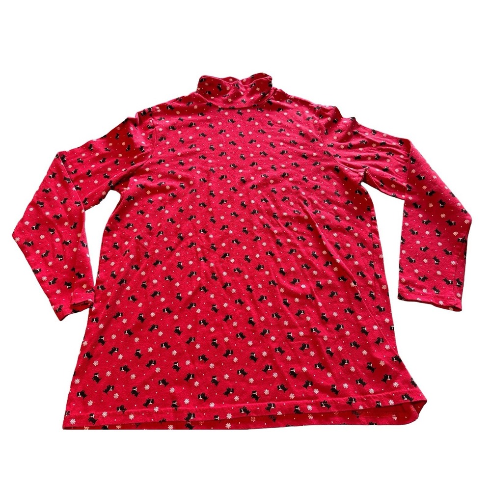 White stag Women's Long‎ Sleeve Turtleneck w Scottie Dog Terrier Print XL 16-18